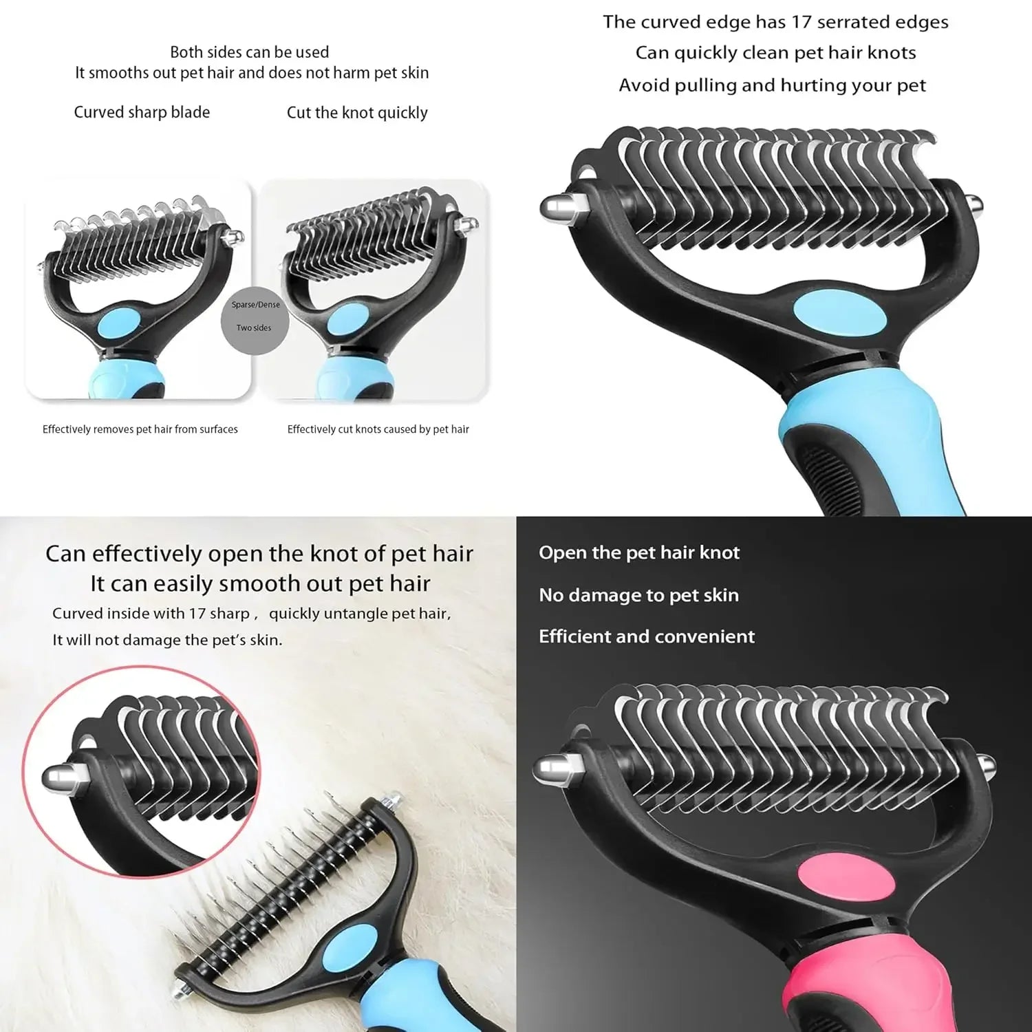 Stainless Steel Double Sided Pet Grooming Brush Removing Tangles
