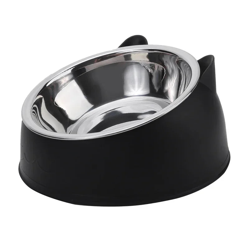 Cat Bowl Lovely Creative Inclined Kitten Puppy Food Feeding Bowls Stainless Steel