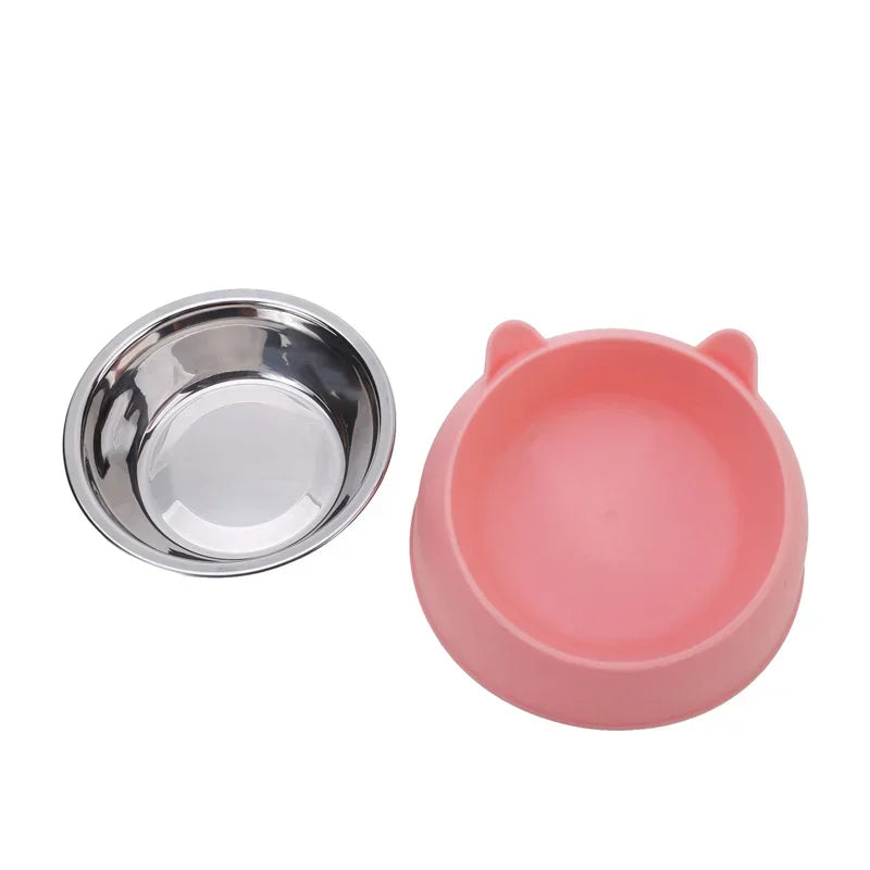 Cat Bowl Lovely Creative Inclined Kitten Puppy Food Feeding Bowls Stainless Steel