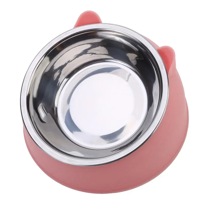 Cat Bowl Lovely Creative Inclined Kitten Puppy Food Feeding Bowls Stainless Steel
