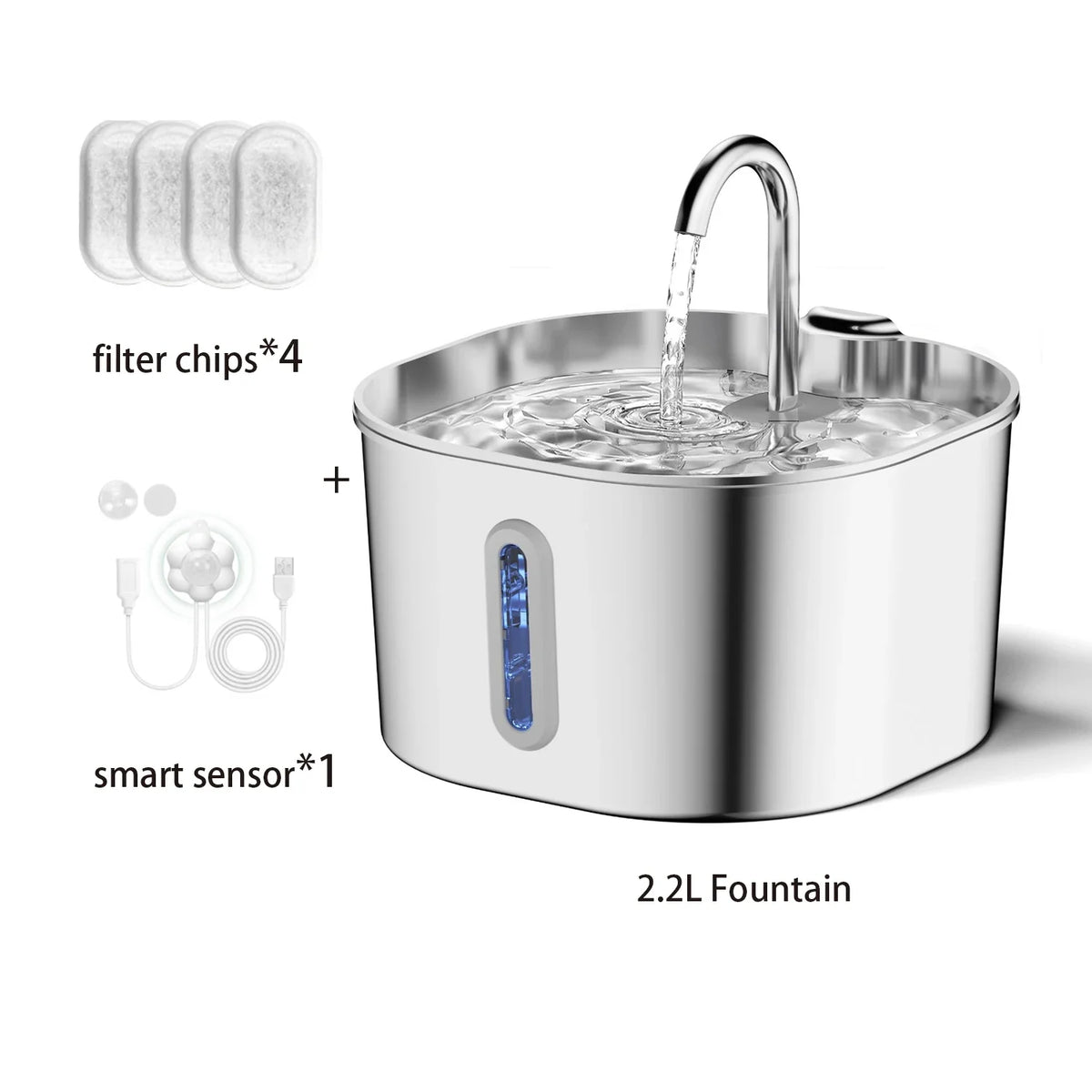 2.2L Automatic Water Fountain Square Stainless Steel
