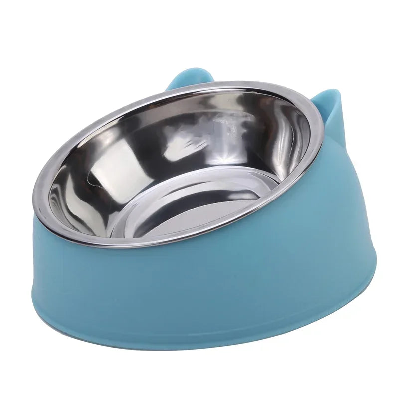 Cat Bowl Lovely Creative Inclined Kitten Puppy Food Feeding Bowls Stainless Steel