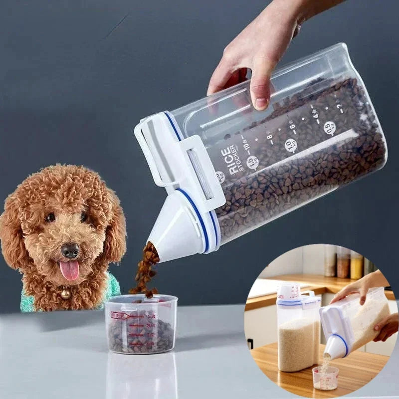 1pc Airtight Pet Food Storage Container, with Measuring Cup