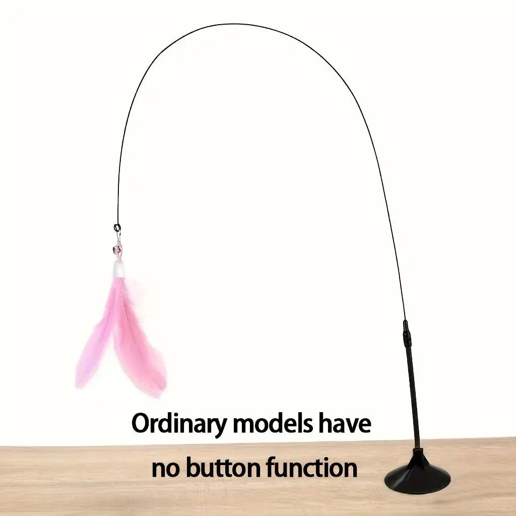Cat Teaser Toy - Interactive Bell & Feather Wand - Long Suction Cup Pole for Exciting Playtime