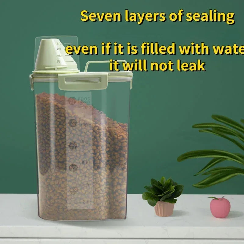 1pc Airtight Pet Food Storage Container, with Measuring Cup