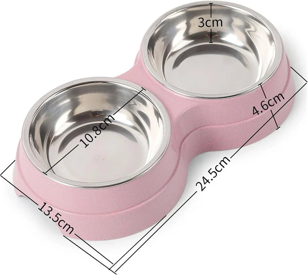 Double Pet Bowls Dog Food Water Feeder Stainless Steel