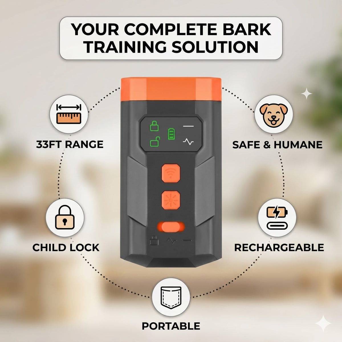 Ultrasonic Dog Bark Deterrent Device, 33FT Effective Range Indoor Outdoor