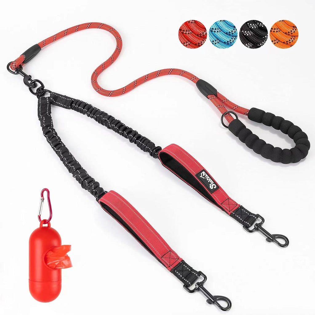 Double Dog Leash Anti-Escape Cushioning Comfortable 360  Rotating Heavy-Duty Reflective Traction Strap