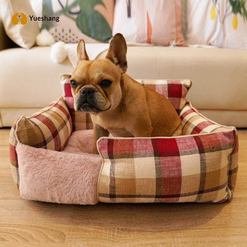 Retro Plaid All-Season Washable Pet Bed