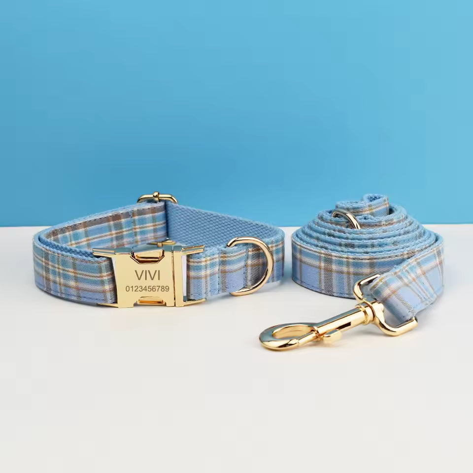 Blue Plaid Harness Set