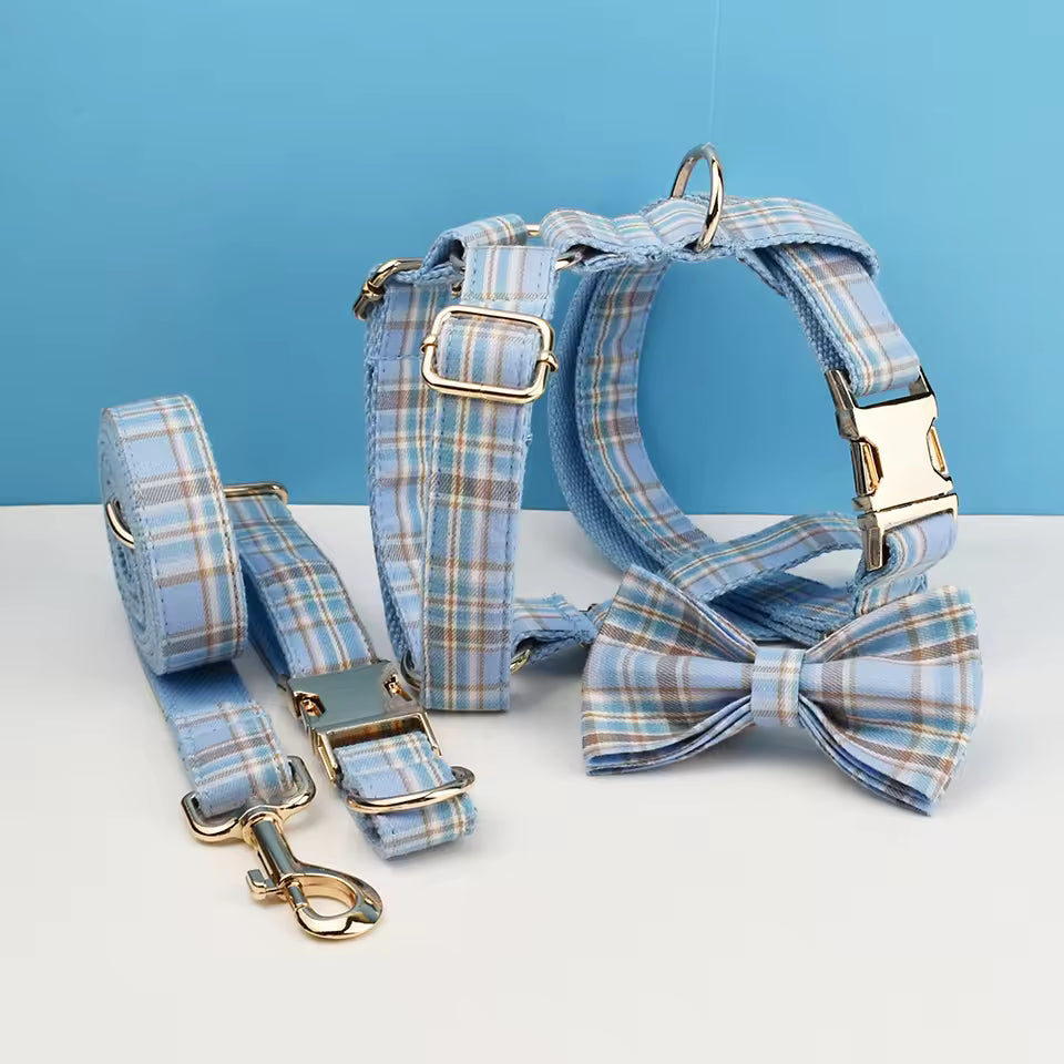 Blue Plaid Harness Set
