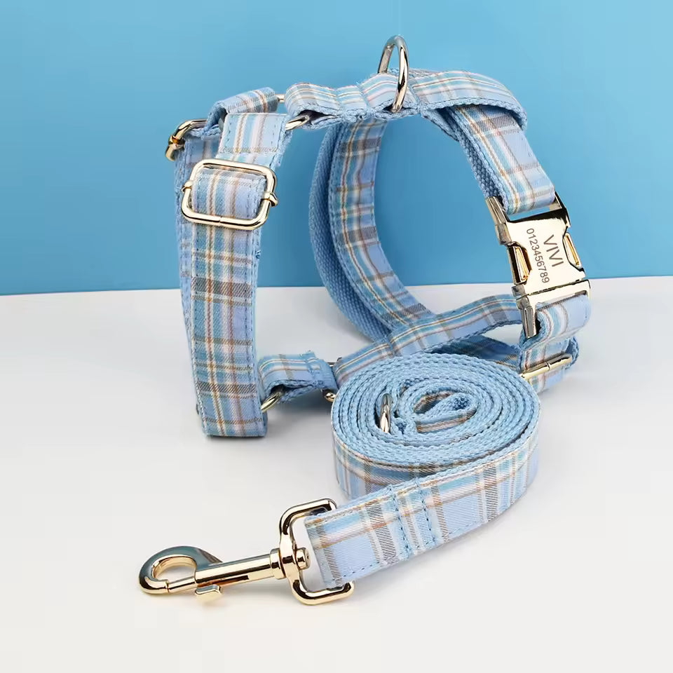 Blue Plaid Harness Set