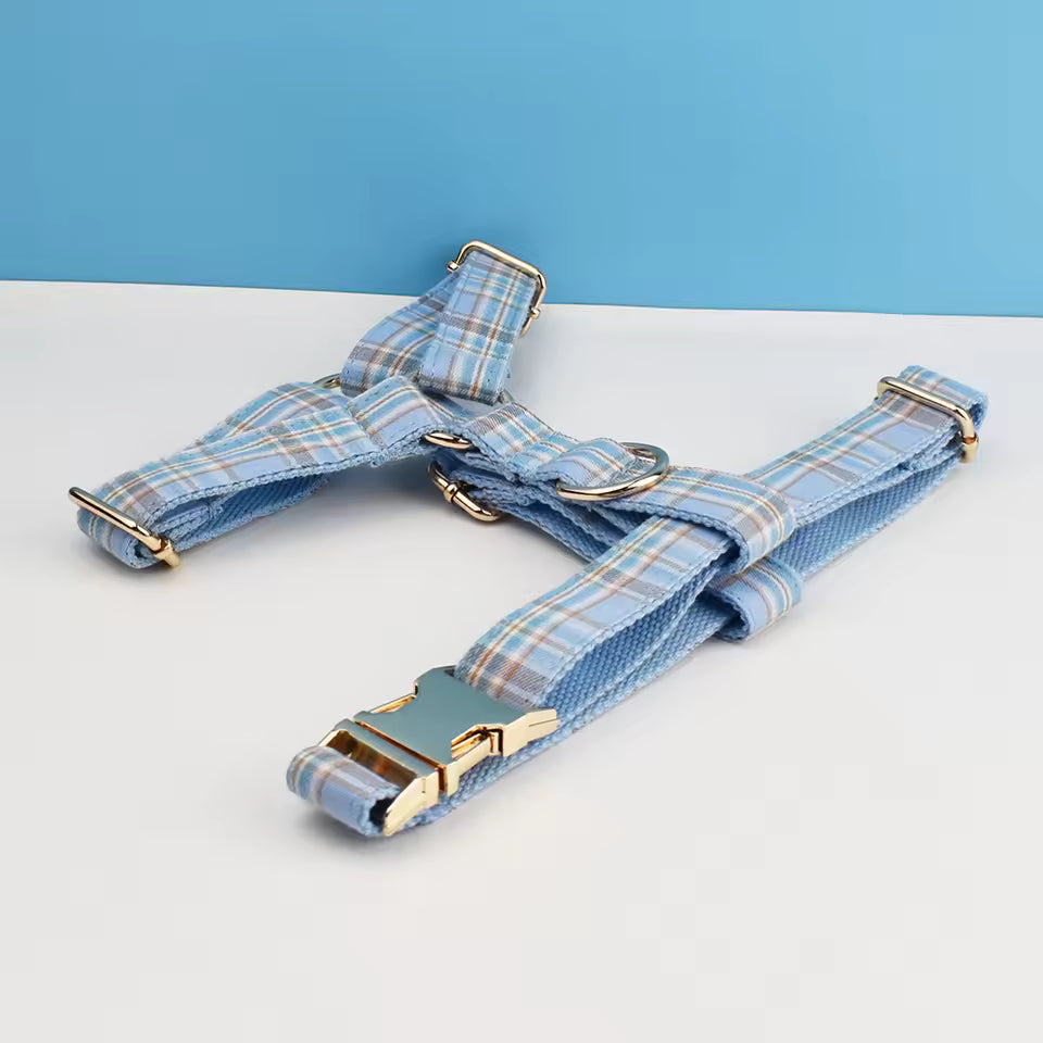 Blue Plaid Harness Set