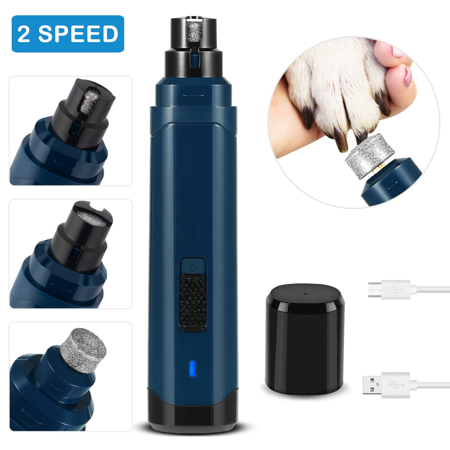 Dog Nail Grinder 2 Speeds Quiet USB Rechargeable