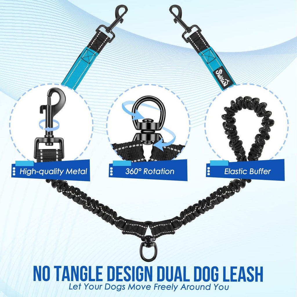Double Dog Leash Anti-Escape Cushioning Comfortable 360  Rotating Heavy-Duty Reflective Traction Strap