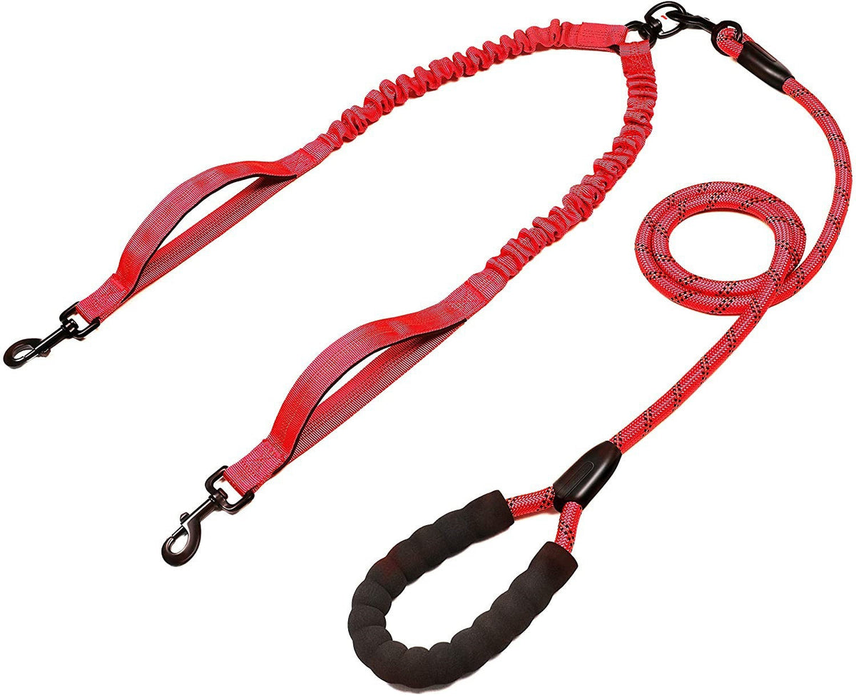 Pet Double Leash, One For Two, Telescopic Elastic Luminous Anti-Tangle Dog Leash