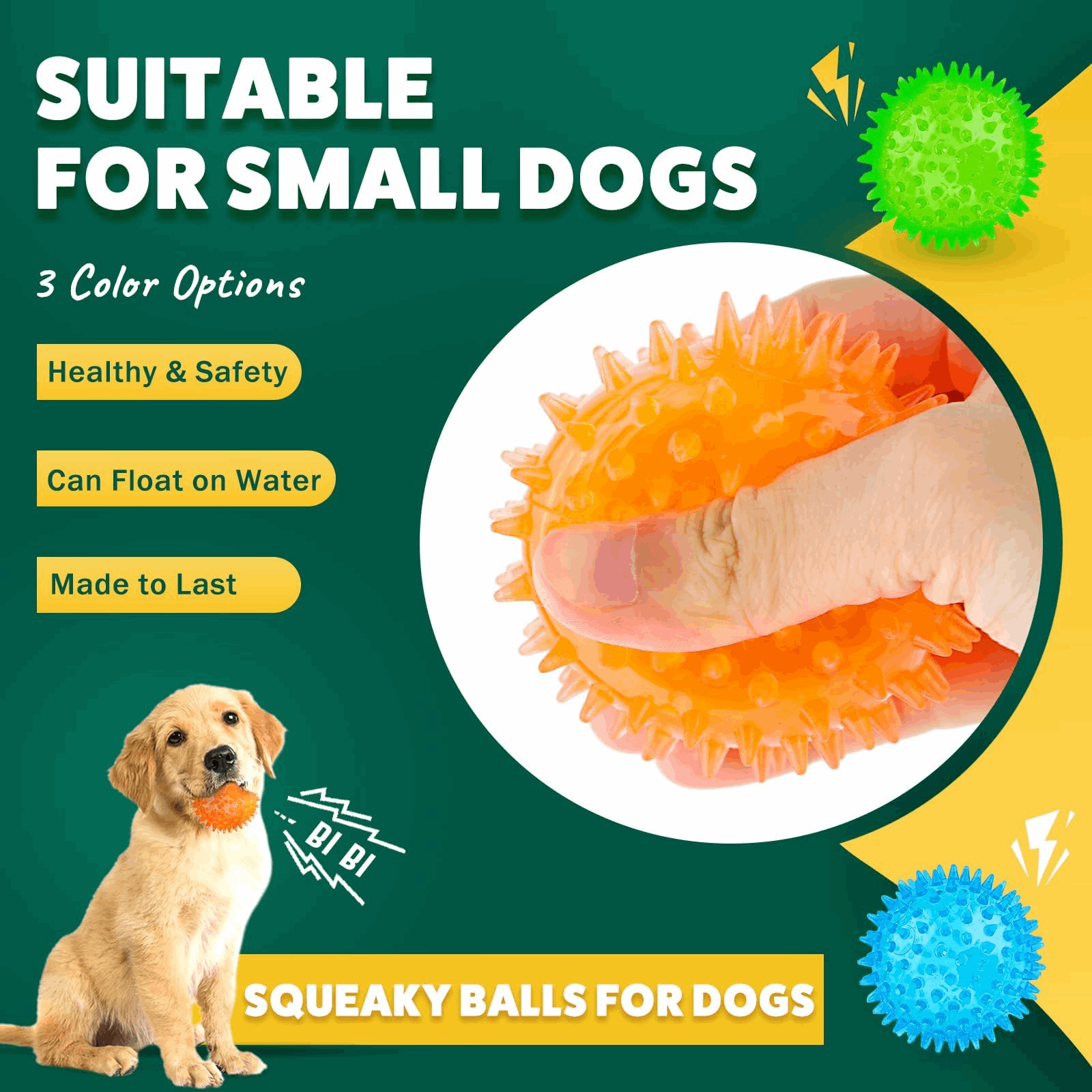 2.5” Squeaky Interactive Dog Balls for Puppy Teething