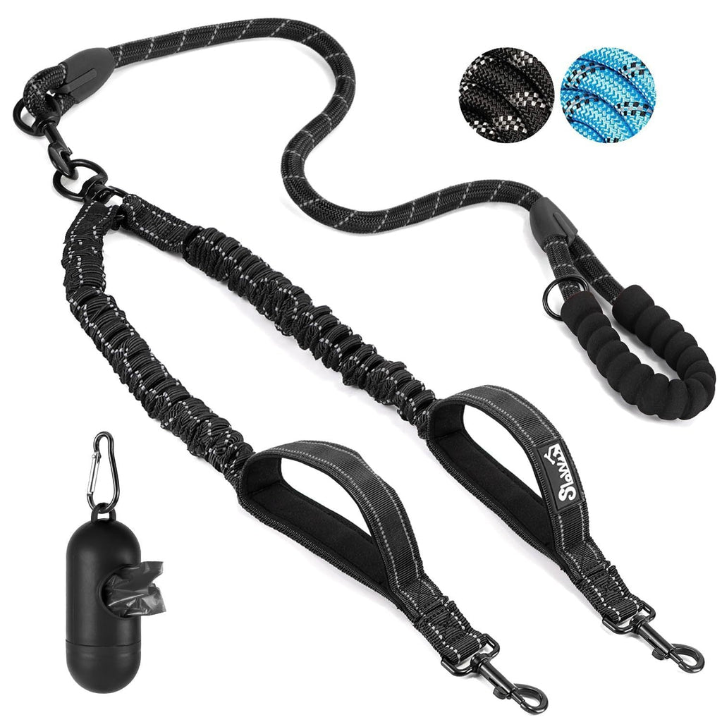 Double Dog Leash Anti-Escape Cushioning Comfortable 360  Rotating Heavy-Duty Reflective Traction Strap