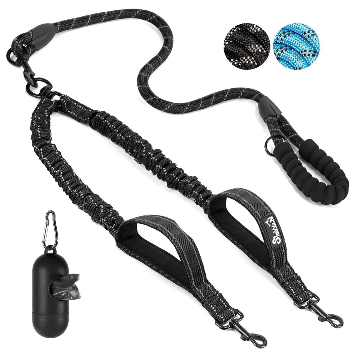 Double Dog Leash Anti-Escape Cushioning Comfortable 360  Rotating Heavy-Duty Reflective Traction Strap