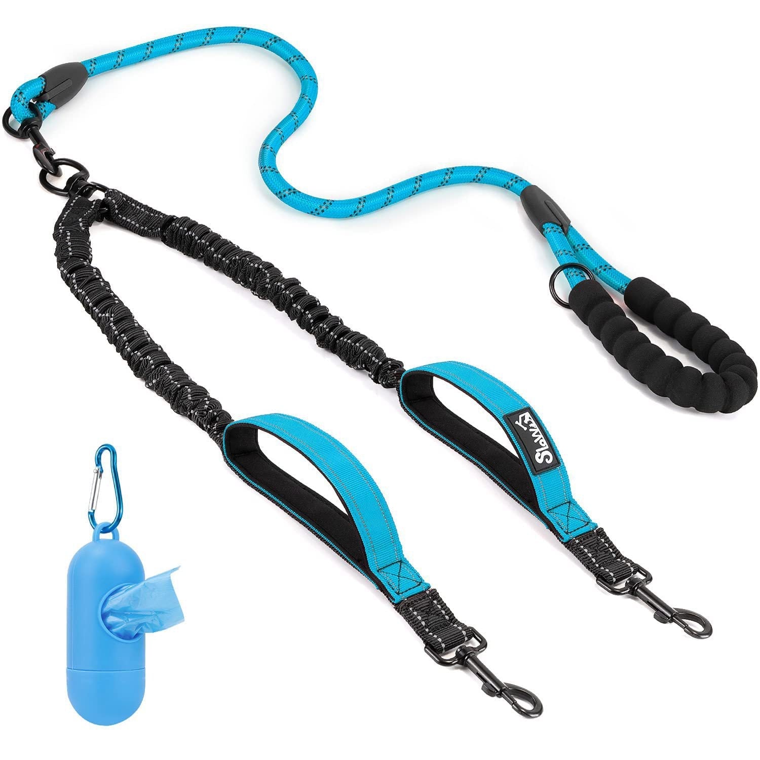 Double Dog Leash Anti-Escape Cushioning Comfortable 360  Rotating Heavy-Duty Reflective Traction Strap