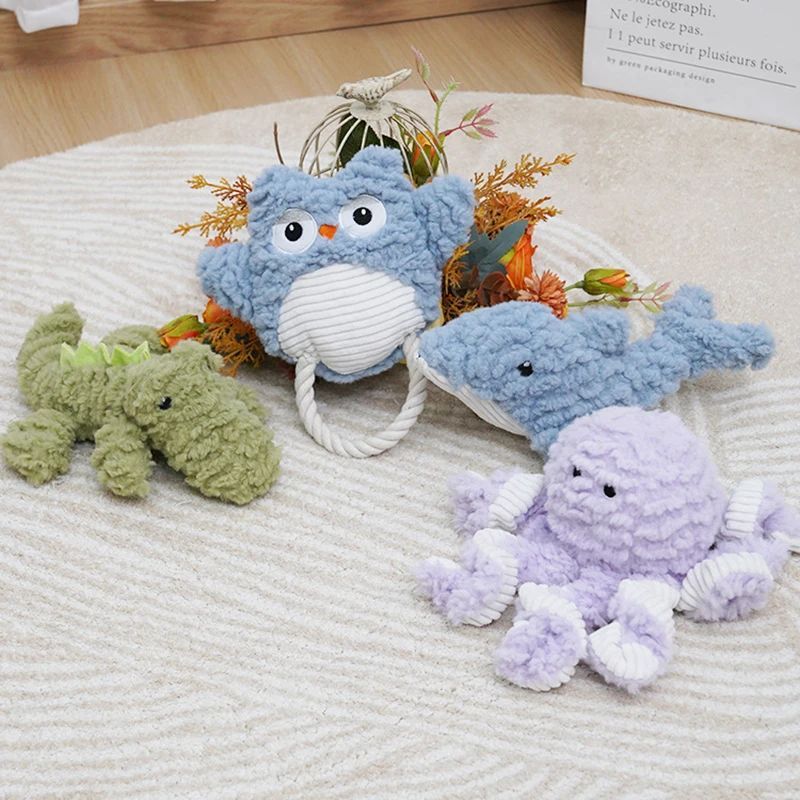 Plush Dog Toy Animals Shape Bite Resistant Squeaky Toys Corduroy