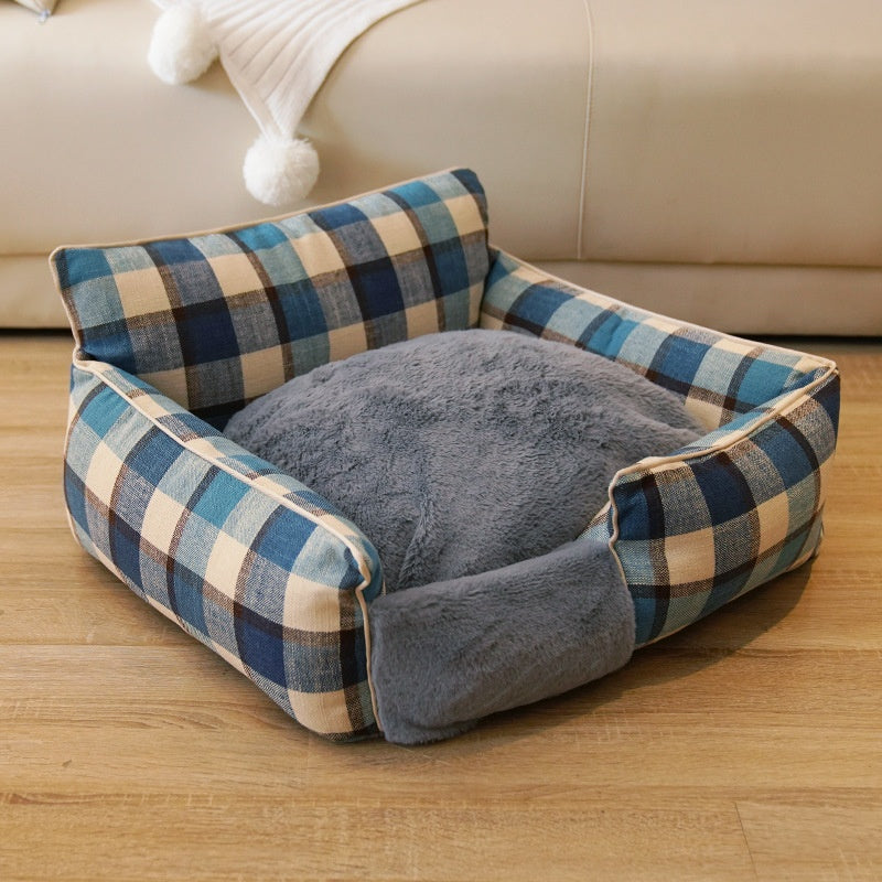 Retro Plaid All-Season Washable Pet Bed