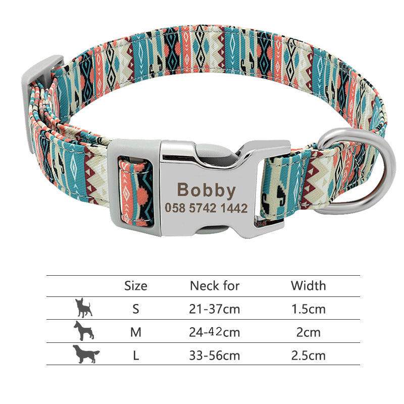 Adjustable Nylon Pet Collar, Personalized ID