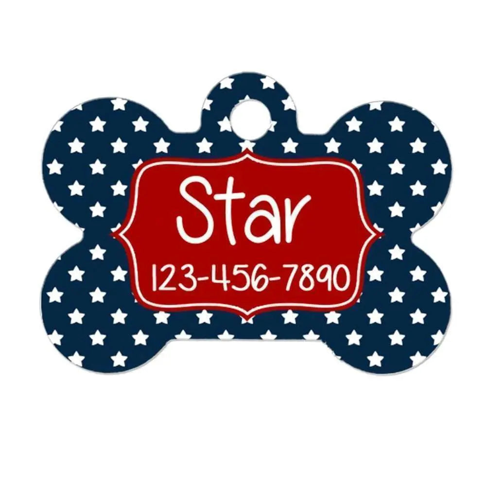dog collar tag - red navy blue stars