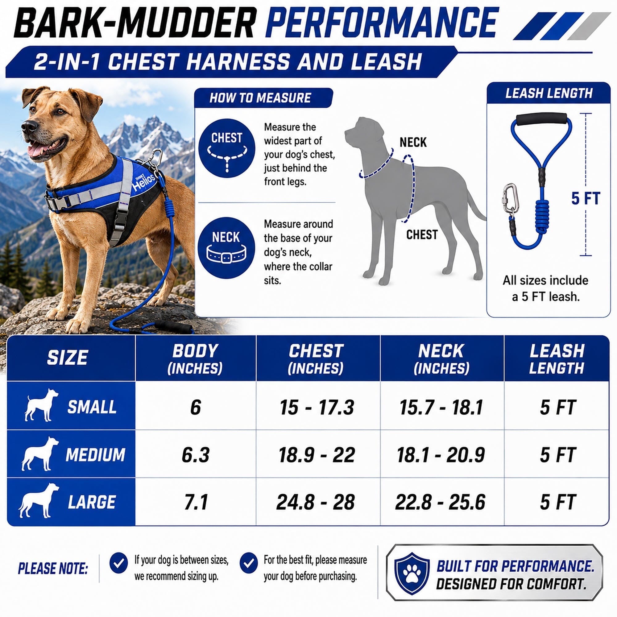 'Bark-Mudder' 2-in-1 Reflective and Adjustable Sporty Dog Harness and Leash