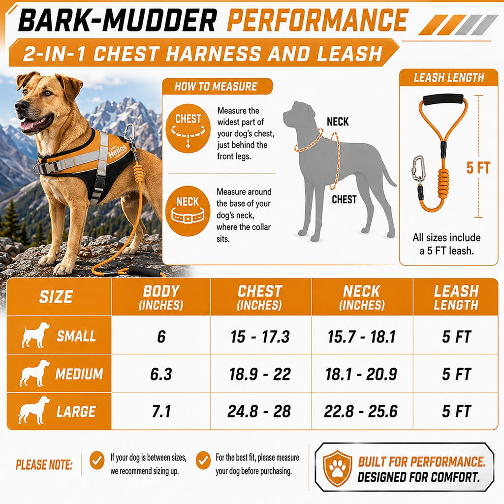 'Bark-Mudder' 2-in-1 Reflective and Adjustable Sporty Dog Harness and Leash