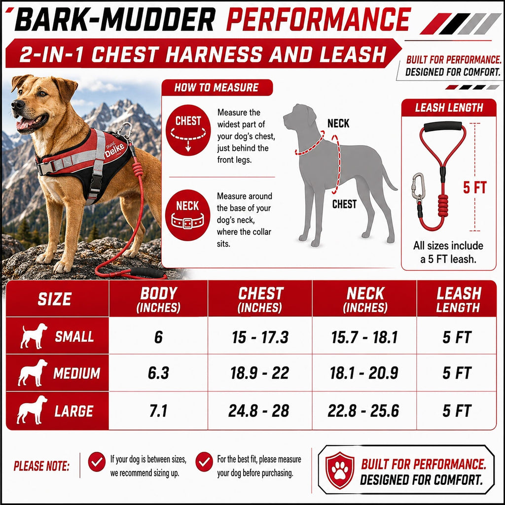'Bark-Mudder' 2-in-1 Reflective and Adjustable Sporty Dog Harness and Leash