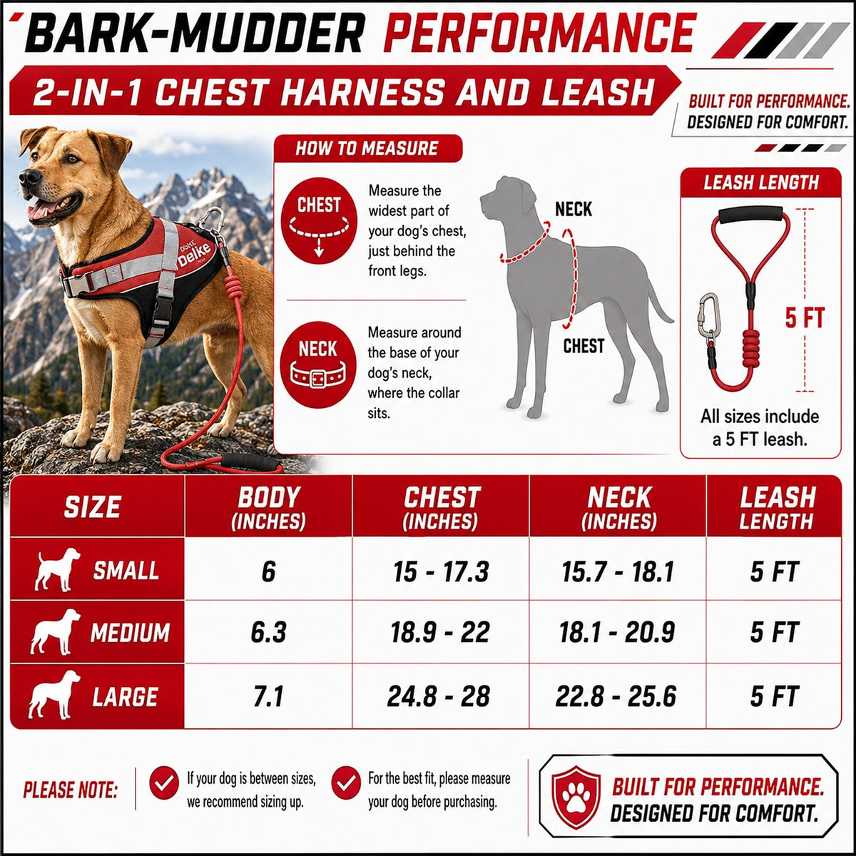 'Bark-Mudder' 2-in-1 Reflective and Adjustable Sporty Dog Harness and Leash