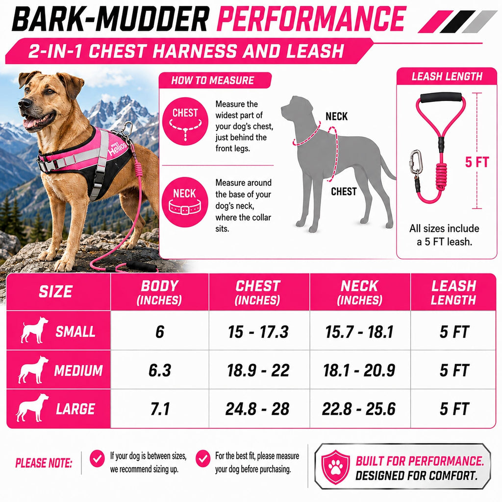 'Bark-Mudder' 2-in-1 Reflective and Adjustable Sporty Dog Harness and Leash