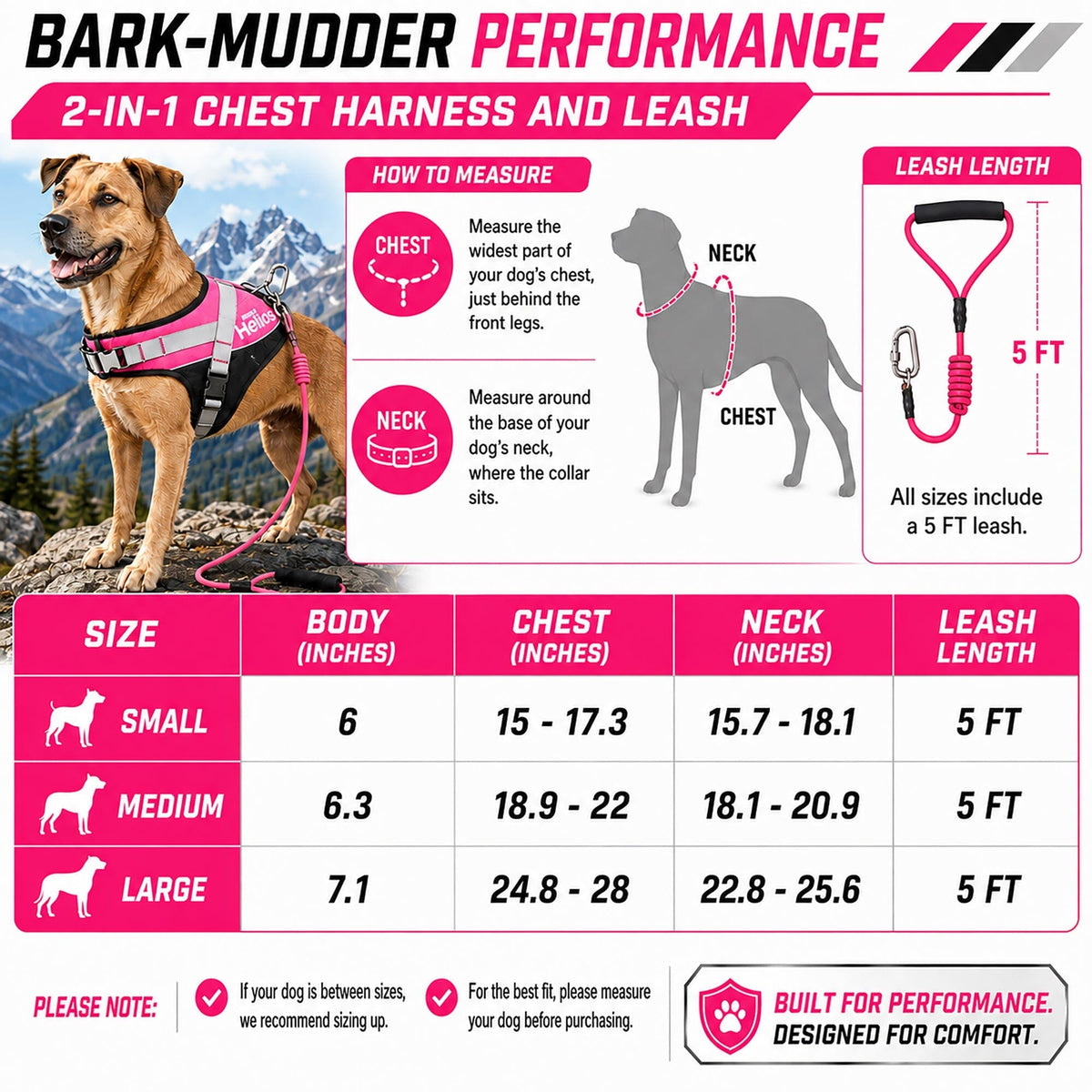 'Bark-Mudder' 2-in-1 Reflective and Adjustable Sporty Dog Harness and Leash