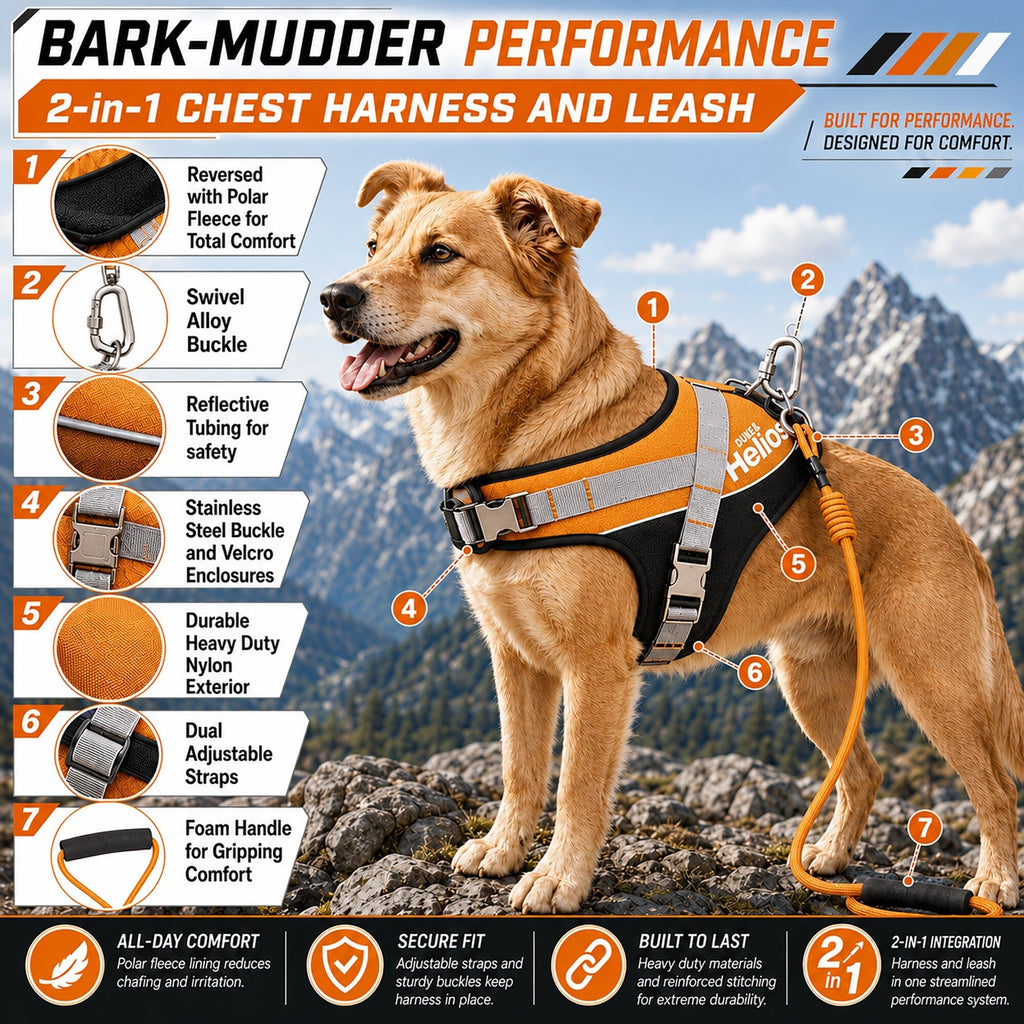 'Bark-Mudder' 2-in-1 Reflective and Adjustable Sporty Dog Harness and Leash