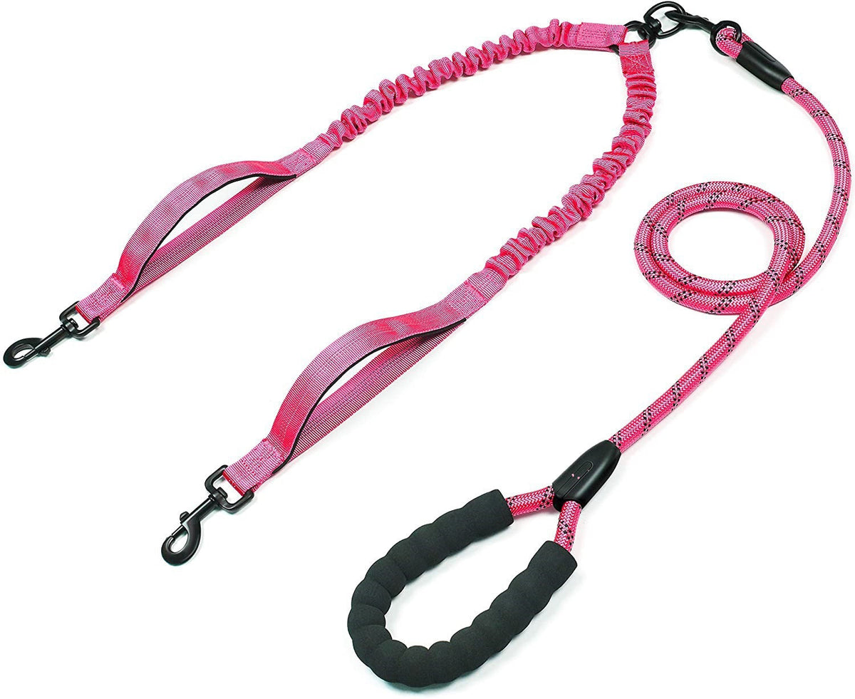 Pet Double Leash, One For Two, Telescopic Elastic Luminous Anti-Tangle Dog Leash