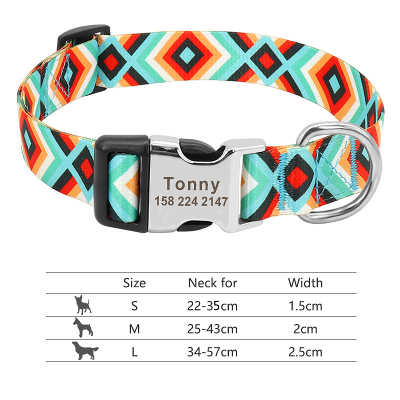 Adjustable Nylon Pet Collar, Personalized ID