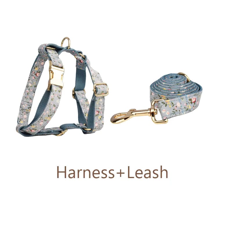 Dusty Blue Floral Set No Pull Harness Set