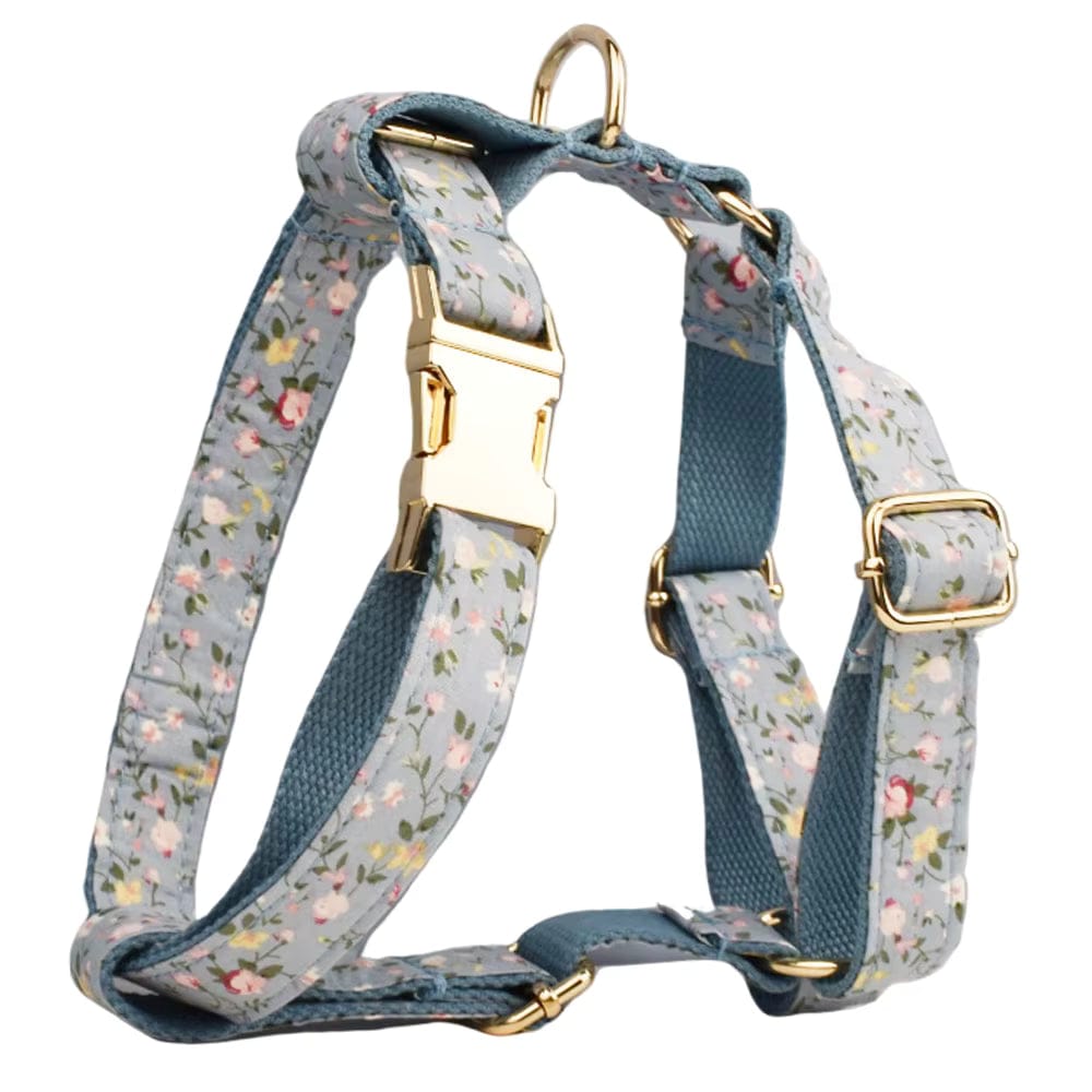 Dusty Blue Floral Set No Pull Harness Set