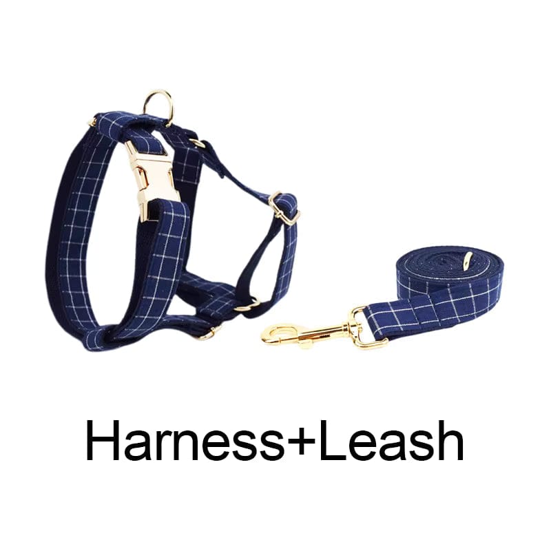 Plaid Dark Blue Harness Set