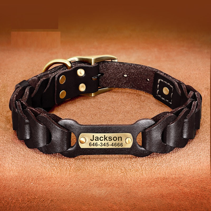 Braided Leather Medium Large Dog Collar