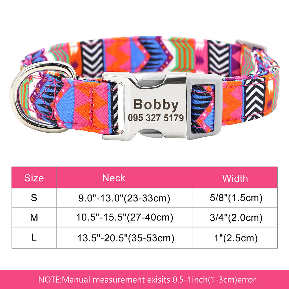 Adjustable Nylon Pet Collar, Personalized ID