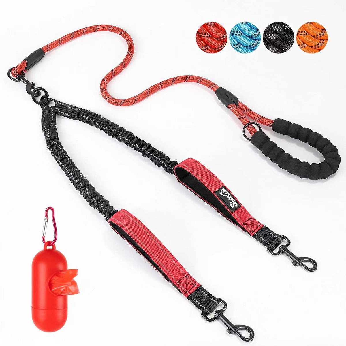 Double Dog Leash Anti-Escape Cushioning Comfortable 360  Rotating Heavy-Duty Reflective Traction Strap