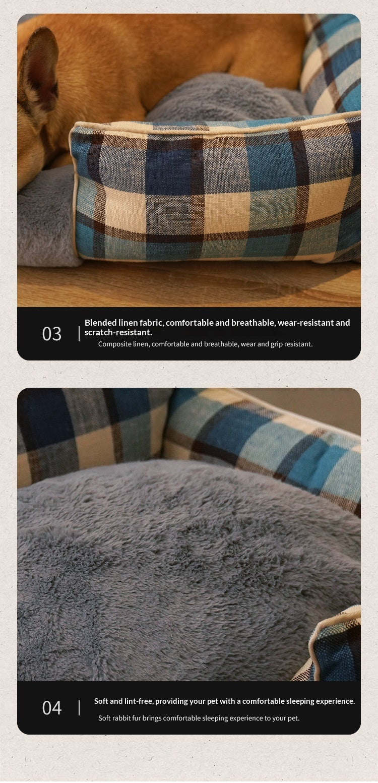 Retro Plaid All-Season Washable Pet Bed