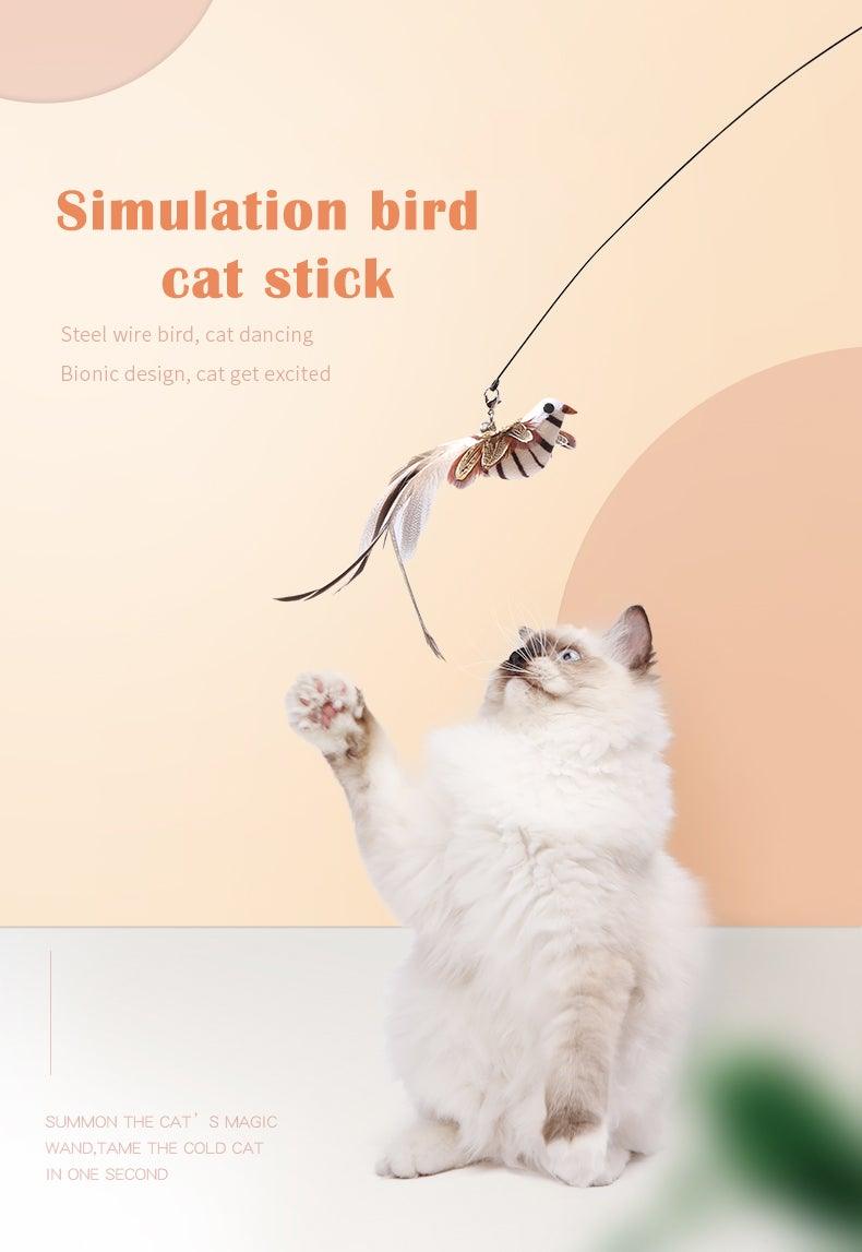 Funny Feather Bird with Bell Cat Stick Toy for Kitten Playing