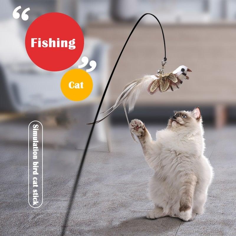 Funny Feather Bird with Bell Cat Stick Toy for Kitten Playing