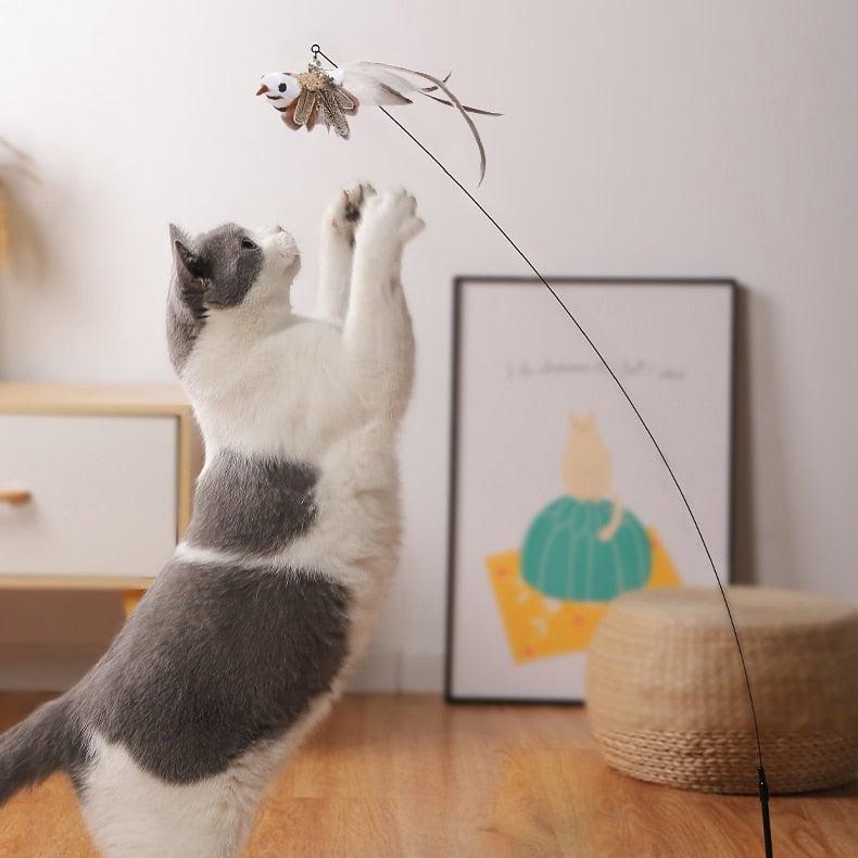 Funny Feather Bird with Bell Cat Stick Toy for Kitten Playing