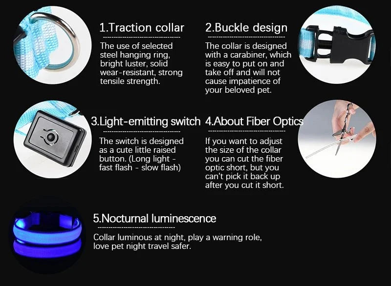 Nylon Light-Up Safety Collar with Reflective Glow and 3 Flashing Modes
