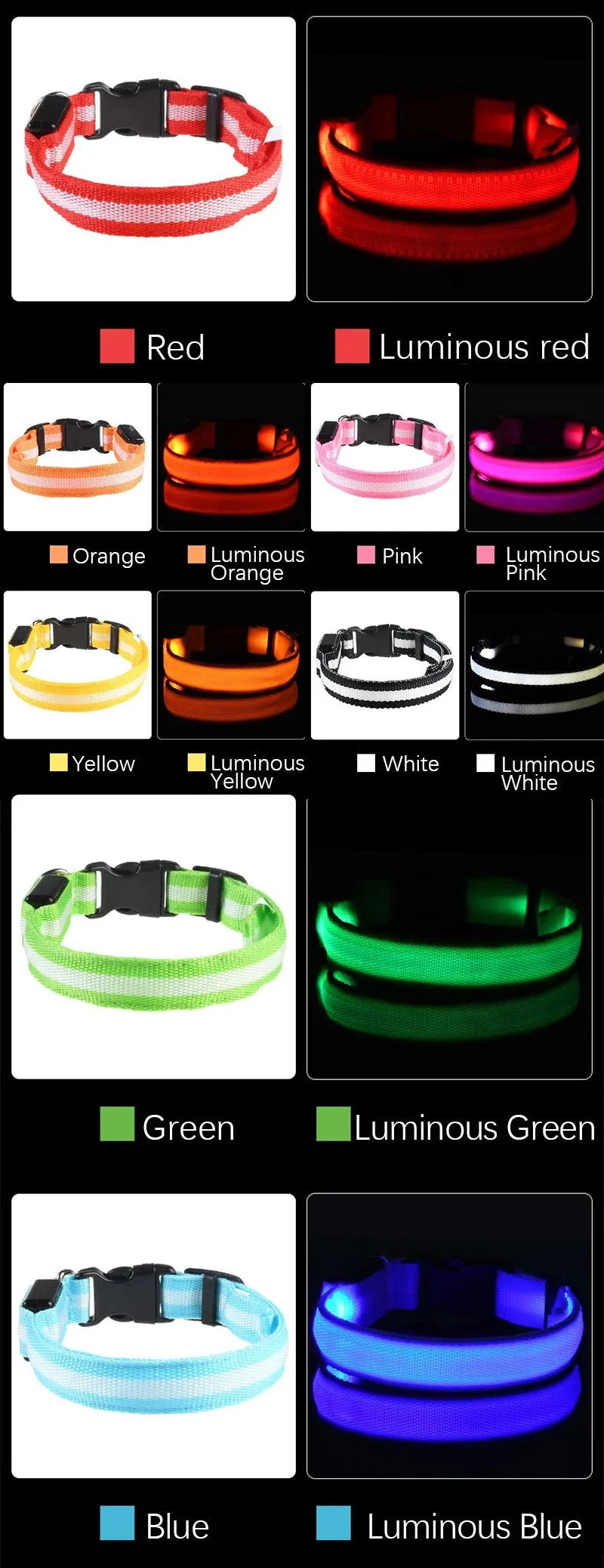Nylon Light-Up Safety Collar with Reflective Glow and 3 Flashing Modes