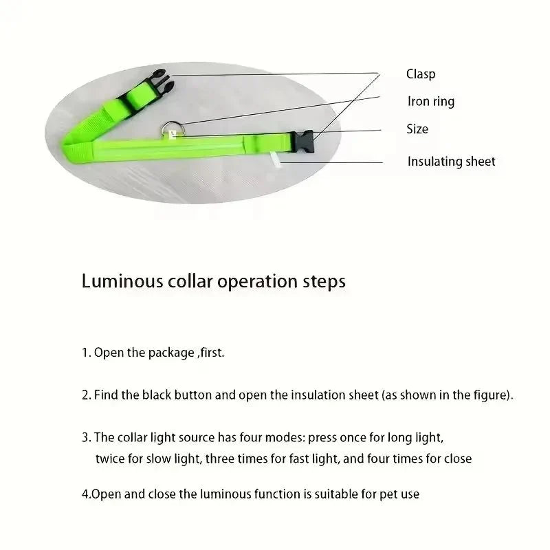Nylon Light-Up Safety Collar with Reflective Glow and 3 Flashing Modes